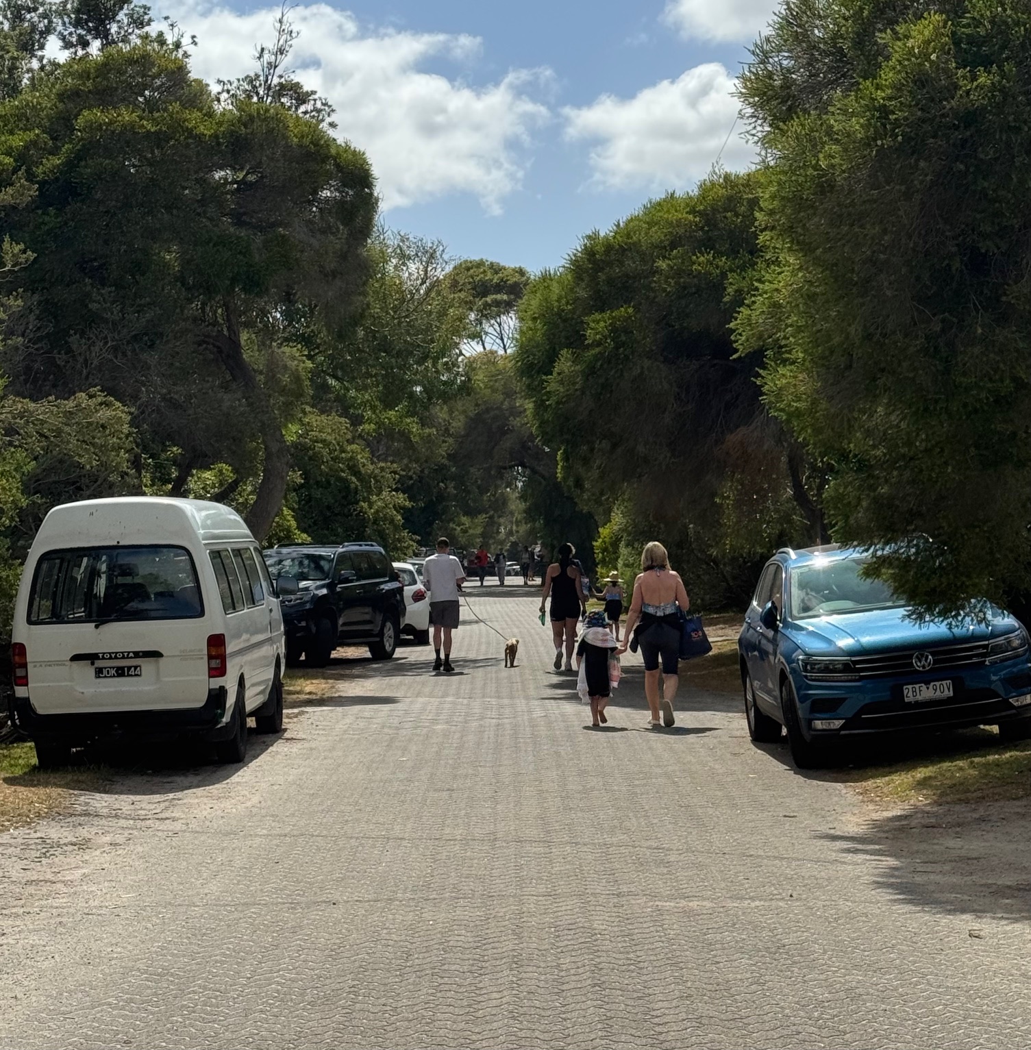 People walking on Lohr Avenue road surface